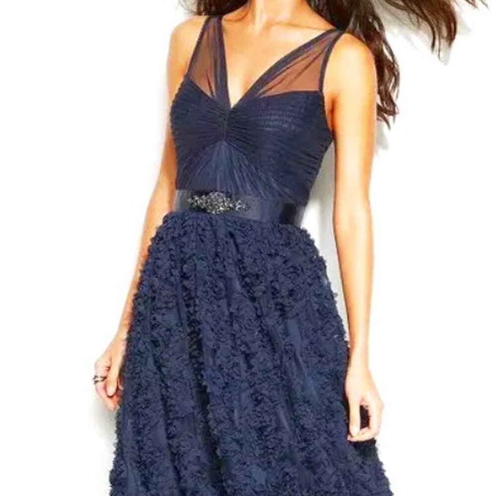 Adrianna Papell Embellished Petal Chiffon Ballgown Size 12